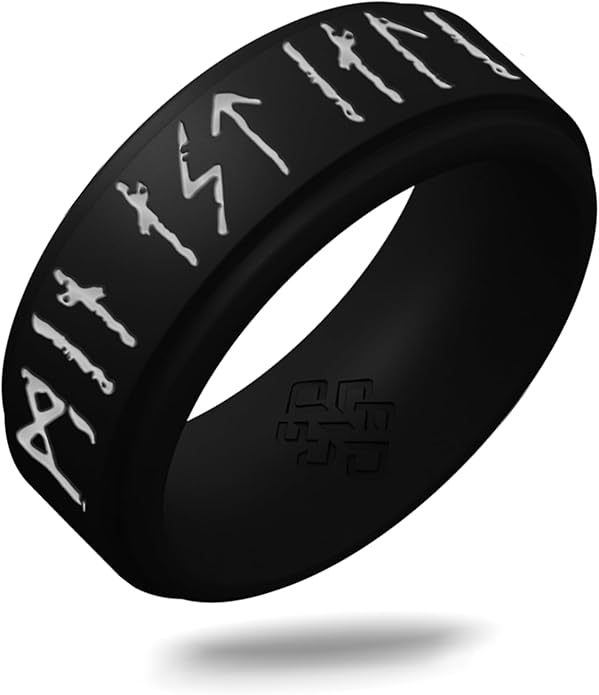 Knot Theory Viking Silicone Ring - My Love Forever in Rune Characters Breathable Comfort Fit - Valentine's Engagement Mens Wedding Band