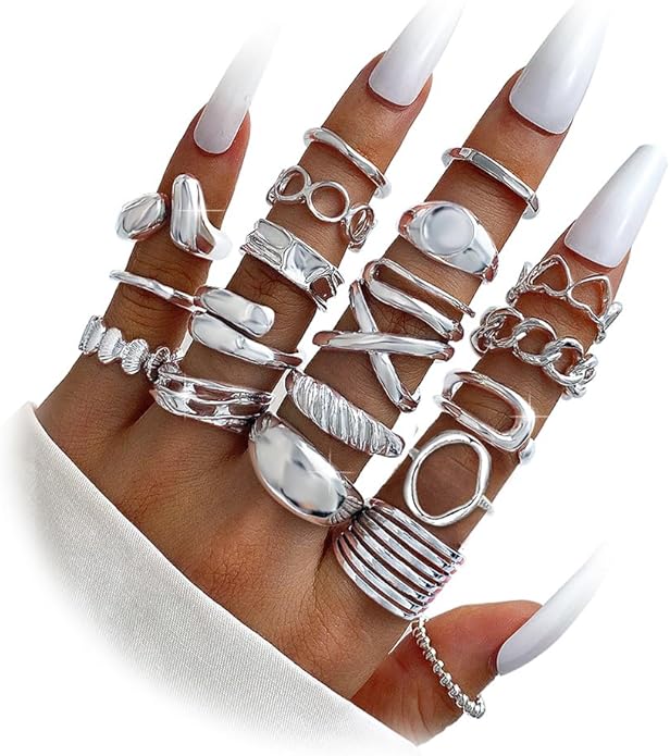 KISS WIFE Goldenen Silvery Black Kunckle Rings Set for Women, Dainty Simple Trendy Cute Stackable Finger Rings Pack, Perfect for Stacking Layering on Thumb and Knuckle, Mixed Size, Jewelry Gift