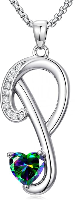 Valentines Day Gifts for Women Alphabet A to Z Initial Birthstone Pendant Necklaces for Women - 18k White Gold Plated Personalized Name Jewelry Valentine Mothers Day Birthday Gifts for Women Her Girlfriend
