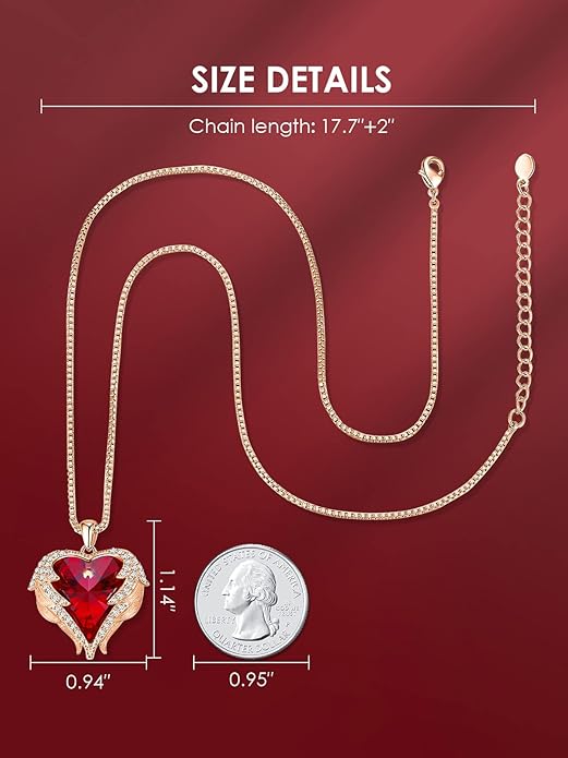 CDE Valentines Day Gifts for Women Angel Wings Necklace for Women with Birthstone, Love Heart Silver Tone/Gold Tone Pendant, Ideal Anniversary or Birthday Jewelry Gifts for Wife Girlfriend Her