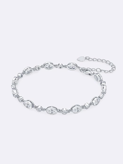 Oval Moissanite Link Bracelet for Women, 3.6cttw D Color VVS1 925 Sterling Silver Adjustable Oval Moissanite Bracelets for Mom Wife Birthday Jewelry Gifts