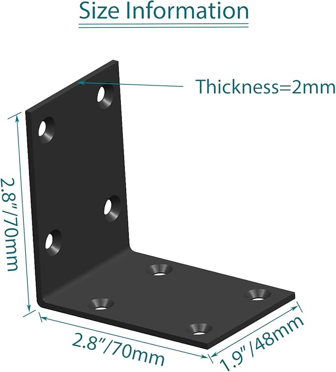 Black Stainless Steel Corner Bracket L Brackets Metal Corner Brace | 10Pcs - Image 3