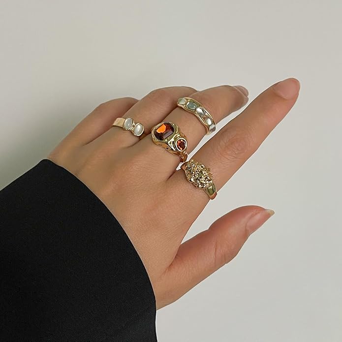 Sora Tuki Rings for Women Chunky Rings Set Adjustable Stackable Ring for Women Bold Thick Statement Ring Trendy Chunky Jewelry
