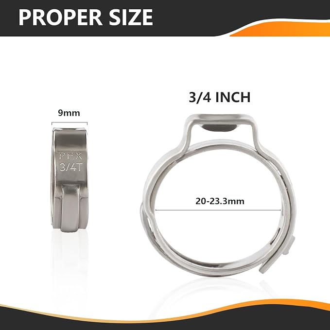 100PC HeSun 3/4" PEX Crimp Ring, Pex Cinch Clamp Ring | Premium 304 Stainless - Image 2