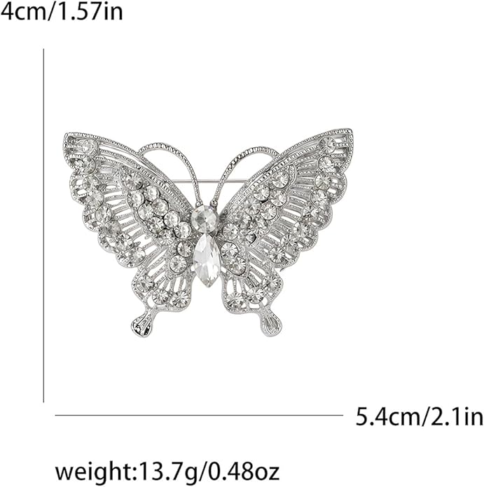 Rhinestone Butterfly Brooch for Women Sparkling Gold Silver Blue Black Crystal Big Butterfly Brooch Pin Cute Insect Pin Elegant Clothing Hat Bag Skirt Accessories Christmas Birthday Party Jewelry