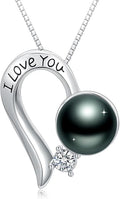 Tahitian Black Pearl 18K White Gold Plated Sterling Silver Heart/Infinity/Four Leaf Clover Pendant Necklace Jewelry Gifts for Women Wife Mom Girlfriend Wedding Birthday Anniversary Christmas