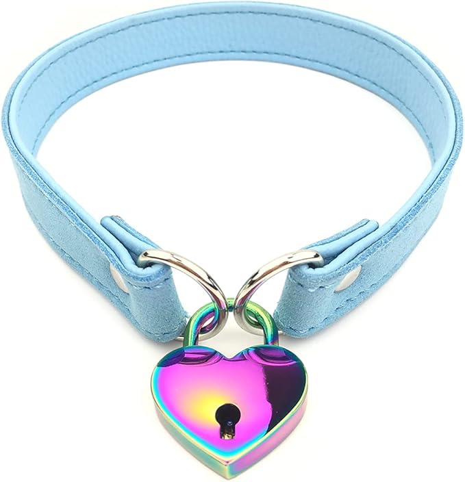 Succuba Padlock Choker Collar Necklace with Lock and Key Heart Lock Choker for Women and Men (G, 18)