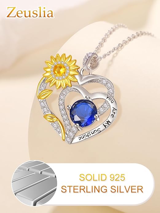 Valentine's Day Gifts for Wife 925 Sterling Silver Double Birthstone Pendant Necklaces I Love You for Always and Forever Necklace Anniversary Birthday Gifts for Wife Girlfriend Mom Her