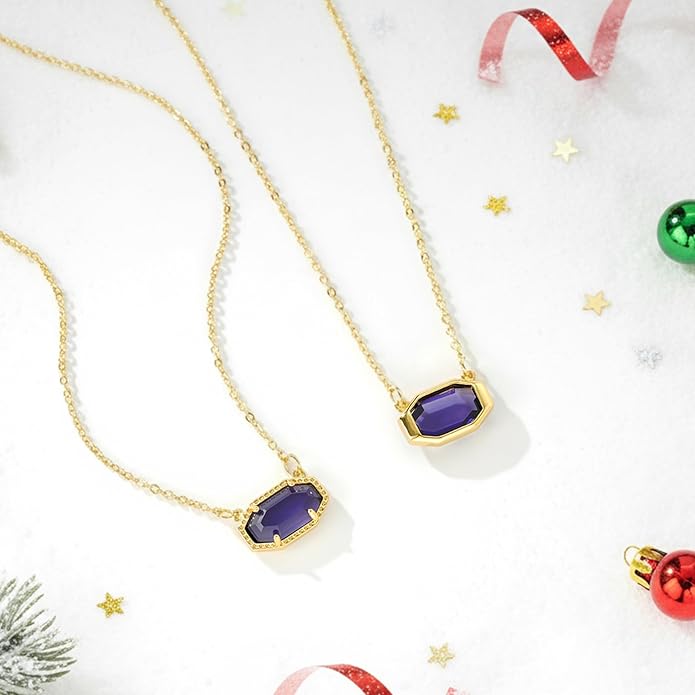 Birthstone Necklace for Women 14K Gold Plated Dainty Pendant Teen Trendy Stuff Jewelry Gift Chain 17+3 Inch