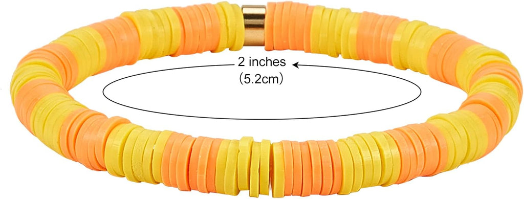 Ornaland 6 Pcs/Set Heishi Surfer Bracelets Set 6mm Polymer Clay Heishi Beads Stretch Bracelets Bohemia Summer Beach Jewelry for Women (Dark Orange)