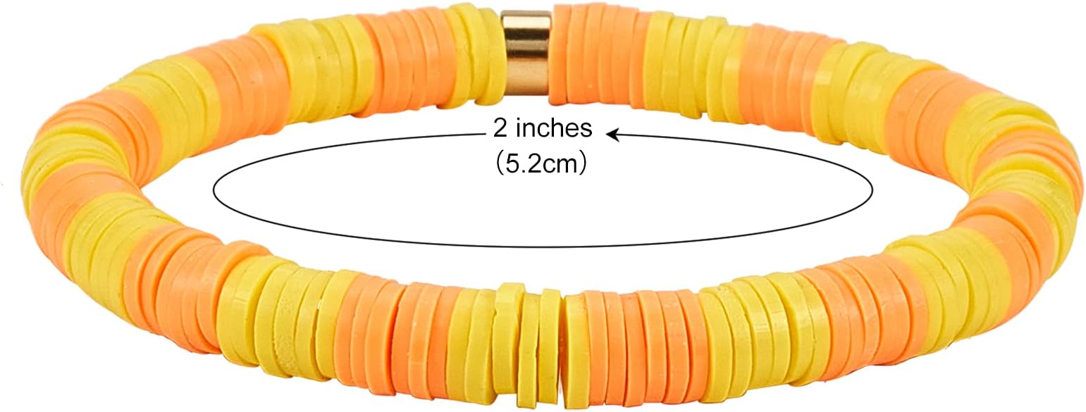 Ornaland 6 Pcs/Set Heishi Surfer Bracelets Set 6mm Polymer Clay Heishi Beads Stretch Bracelets Bohemia Summer Beach Jewelry for Women (Dark Orange)