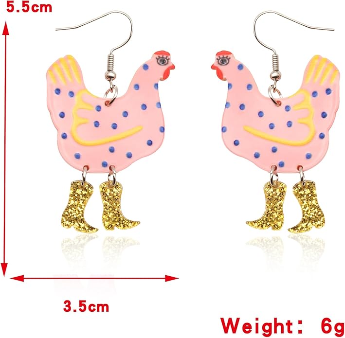 Acrylic Boot Big Chicken Earrings,Funny Colorful Boots Chicken Drop Dangle Earrings,Cock Hen Foot Chicken Earrings for Women Farm Design Lovely Gift