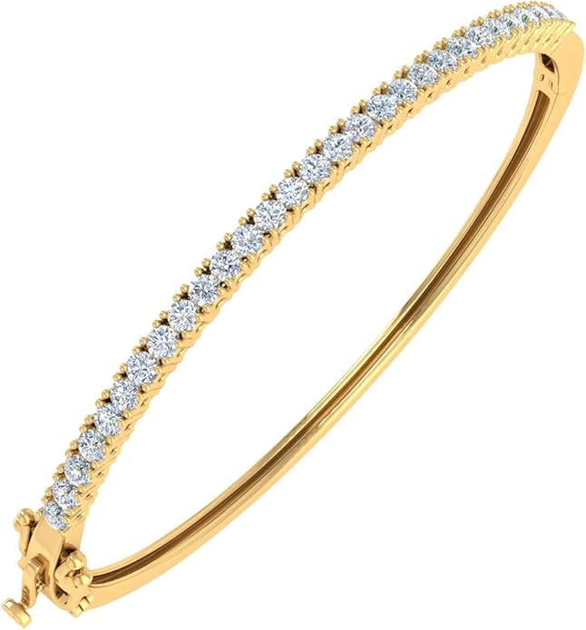 1.5 Carat Round Cut Prong Set Natural Diamond Womens Bangle Bracelet in 14K Gold (SI1-SI2 Clarity)