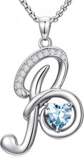 Valentines Day Gifts for Women Alphabet A to Z Initial Birthstone Pendant Necklaces for Women - 18k White Gold Plated Personalized Name Jewelry Valentine Mothers Day Birthday Gifts for Women Her Girlfriend