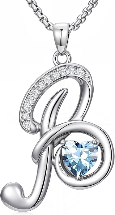 Valentines Day Gifts for Women Alphabet A to Z Initial Birthstone Pendant Necklaces for Women - 18k White Gold Plated Personalized Name Jewelry Valentine Mothers Day Birthday Gifts for Women Her Girlfriend