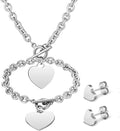 Bucherry 3 Pcs Heart Jewelry Set Bow Snowflake Jewelry Heart Pendant Chain Toggle Necklace with Bracelet Earrings Snowflake Stainless Steel Link Chain for Women Gift