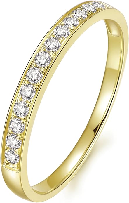 14K Gold Moissanite Wedding Bands, Womens Wedding Band Ring, 2mm Stacking Rings, 14K Gold Moissanite Eternity Band