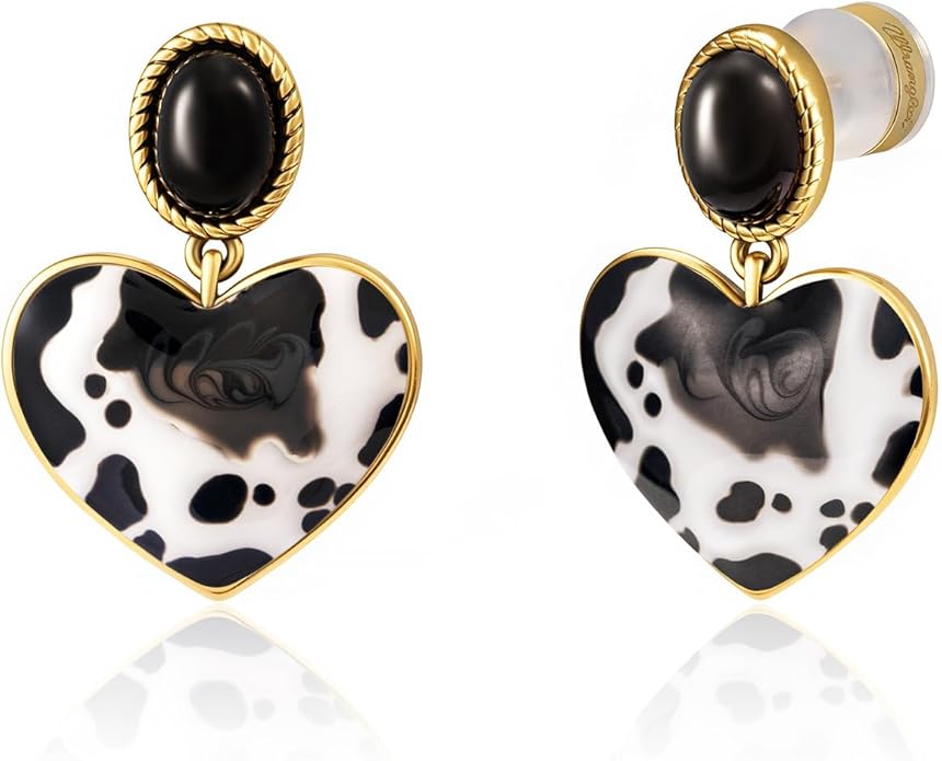 Wrangler Western Heart Drop Dangle Earrings for Women Statement 14k Gold Turquoise Cow Print Cowgirl Trendy Jewelry