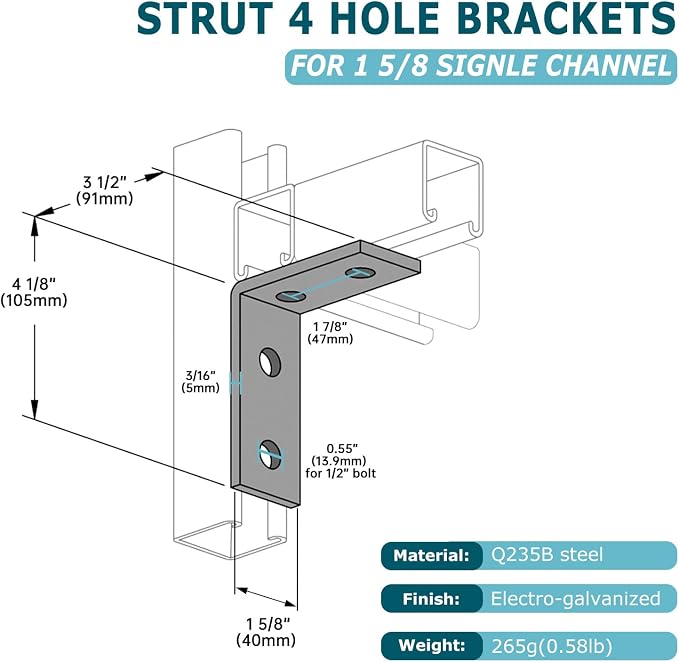 20Pcs 4 Hole 90 Degree Bracket for 1 5/8 Strut Channel, Heavy Duty L Brackets - Image 2