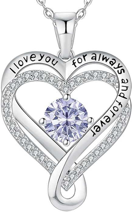 Jewelry for Women Wife Infinity Heart Birthstone I Love You Necklace S925 Anniversary Women Necklaces for Her Wife Birthday Gift Ideas, Birthday Present for Girlfriend Mom Daughter Sterling Silver
