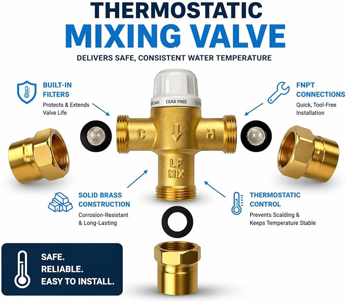 3/4" FNPT Type Thermostatic Mixing Valve, Cert: ASSE, NSF | TMV, Precise water - Image 3