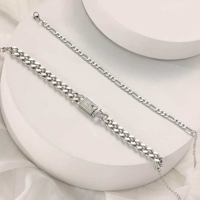 14K Gold Anklets for Women Waterproof Rhinestone Ankle Bracelet Layered Cuban Link Chain Diamond Anklet Beach Jewelry for Women