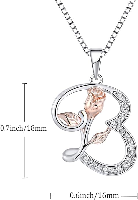 STARCHENIE Initial Necklace for Women Sterling Silver Letters 26 Alphabet Pendant Rose Flower Jewelry Gifts for Family Sisters Friend