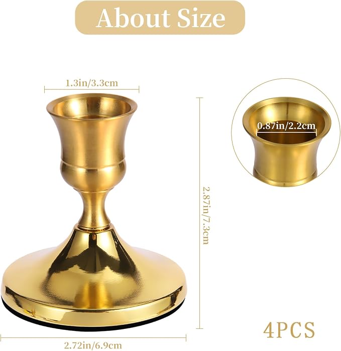4 Pcs Brass Gold Taper Candle Holders, Vintage Metal Candlestick Holders Set - Image 3