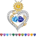 Iefil Valentines Day Gifts for Her - 925 Sterling Silver Sunflower Double Birthstone Necklace for Women, Anniversary Birthday Gifts for Wife, You Are My Sunshine Necklaces, Jewelry for Wife Mom