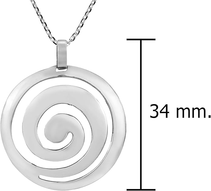 AeraVida Modern Geometric Round Swirl Maze Pendant Necklace – .925 Sterling Silver Abstract Cut-Out Design on 18-Inch Cable Chain with Round Spring Ring Clasp, Polished Finish