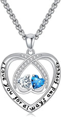 Birthstone Necklaces for Women I Love You for Always and Forever Heart Pendant Necklace Anniversary Jewelry Christmas Valentine Mothers Day Birthday Gifts for Her Wife Girlfriend