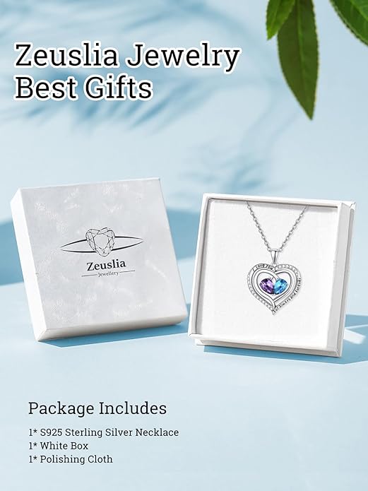 Valentine's Day Gifts for Wife 925 Sterling Silver Double Birthstone Pendant Necklaces I Love You for Always and Forever Necklace Anniversary Birthday Gifts for Wife Girlfriend Mom Her