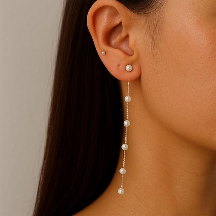 Lariat Gold Necklace for Women Dainty Long Necklace 14k Gold Plated/Silver Y-Shaped Pendant Drop Chain Trendy Layered Pearl/Beaded/CZ Necklaces Simple Gold Jewelry For Women Gift