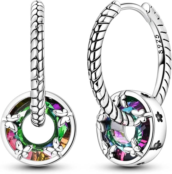 LAZA 925 Sterling Silver Hoop Earrings for Women, Hypoallergenic Huggie Butterfly Dangle Drop Earrings Colorful Flower Earrings Jewelry Gifts