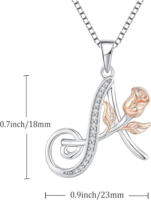 STARCHENIE Initial Necklace for Women Sterling Silver Letters 26 Alphabet Pendant Rose Flower Jewelry Gifts for Family Sisters Friend