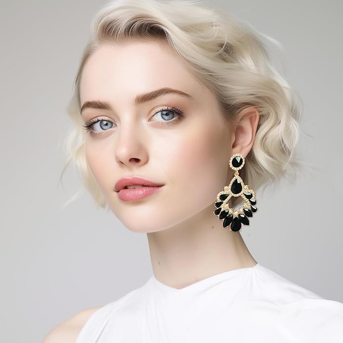 Fashion Rhinestone Statement Drop Dangle Earrings Large Colorful Crystal Chandelier Earrings for Women Bridal Wedding Party Prom