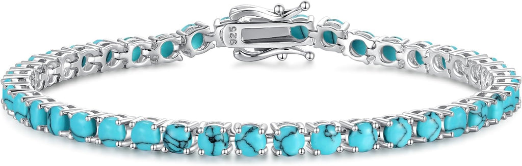 FANCIME Birthstone Bracelet Sterling Silver Gemstone Tennis Bracelets Fine Jewelry Wedding Bridal Prom Birthday Gift for Women Her, Length 7.2 Inch Width 4mm