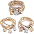 Crystal Charms Multilayer Bracelets - 3PCS Gold/Silver/Rose Gold Corn Chain Bracelet for Women, Tree of Life Heart Shaped Stretch Bracelet