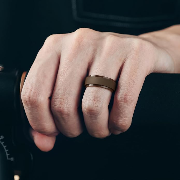 Egnaro Men's Rings 8.5mm Wide-2mm Thick Inner Arc Ergonomic Breathable Rubber Wedding bands-Hypoallergenic for Gym/Outdoor/Gift((1-7 Variety Pack with Half Size)