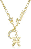 14K Gold/Rose Gold Zodiac Necklace for Women - Horoscope Constellation Pendant with Moon and Star, Luxury Birthday Gifts Jewelry for Her (12 Zodiac Signs)