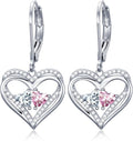 Valentines Day Gifts for Women, Heart Leverback Earrings Double Birthstone Dangle Earrings for Women, Love Jewelry for Her, Anniversary Birthday Gift for Mom Wife Girlfriend