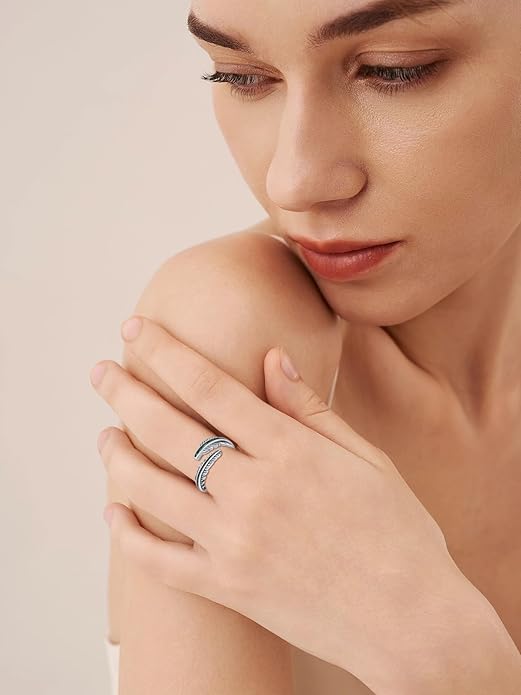 Turquoise/Moss Agate/Moonstone/Black Onyx/Lapis Lazuli/Labradorite/Tiger Eye Feather Ring 925 Sterling Silver Adjustable Ring Western Thumb Rings Vintage Jewelry Gifts for Women