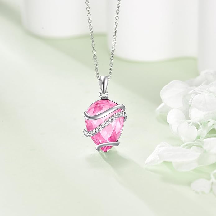 Birthstone Necklace for Women Sterling Silver Teardrop Pendant Necklace Birthday Jewelry Gift for Women