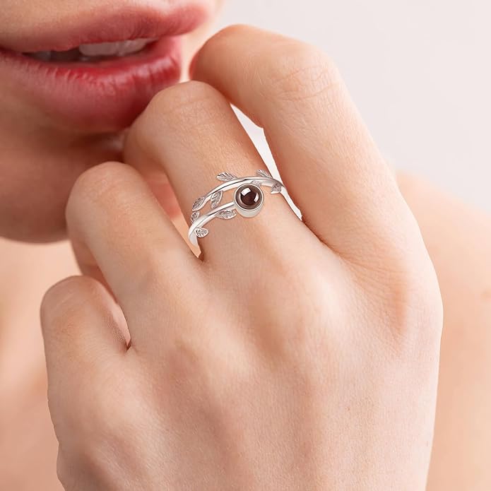 PRAYMOS 925 Sterling Silver Leaf Ring White Opal Moonstone Rings Adjustable Open Ring for Women with Jewelry Box Size 7-9