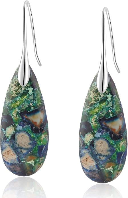 Natural Healing Stone Fishhoop Dangle Drop Earrings Statement Gold silver earrings