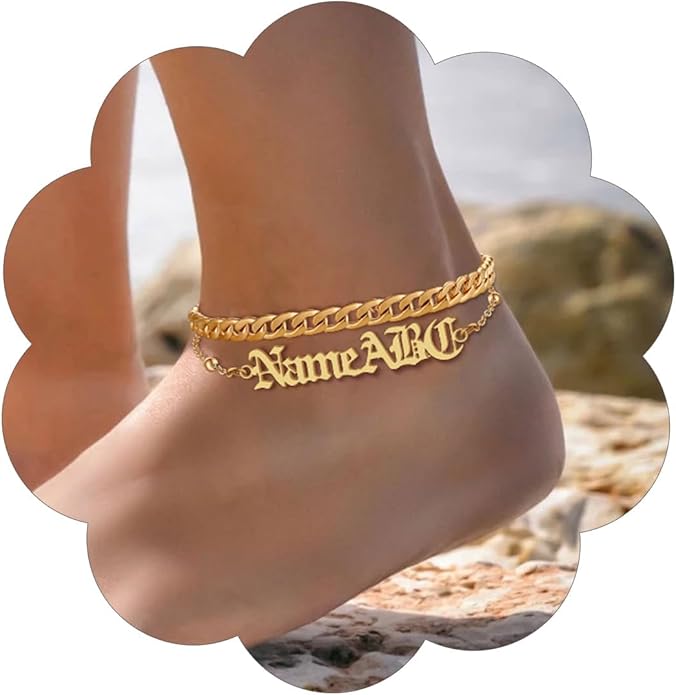 FindChic Custom Ankle Bracelets for Women, Stainless Steel Figaro/Cuban/Wheat/Rope/Herringbone Chain Anklets, Beach Foot Jewelry 8.5''-10.5'' Adjustable & Waterproof, with Gift Box