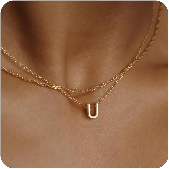 Initial Necklaces for Women, Trendy 14K Gold Plated Layered Necklace Dainty A-Z Letter Custom Name Personalized Choker Necklaces Non Tarnish Fashion Accessories Gold Jewelry Birthday Gifts for Her