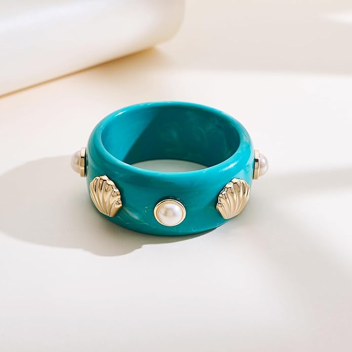 Trendy Acrylic Resin Bangle Bracelet for Women Chunky Transparent Acetate Mottled Plate Bangle Bracelet Statement Jewelry