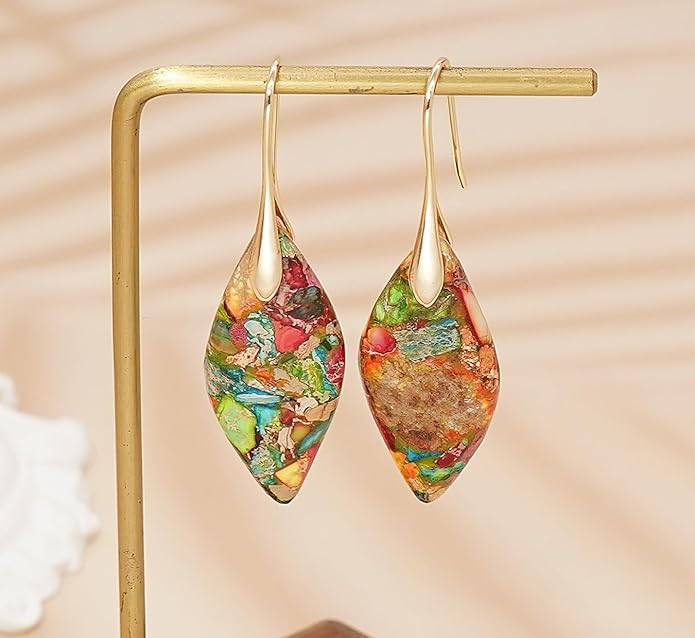 Natural Stone Earrings Multishape Dangle Drop Earrings Boho Stone Earring for Women