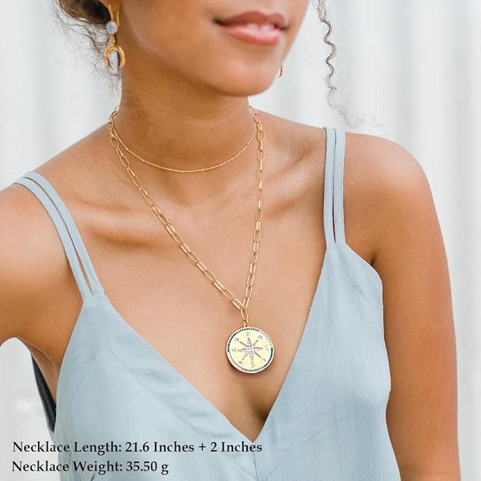 Aobei Pearl 18K Gold Plated Moon Star Lion Evil Eye Love Heart Cross Pendant Necklace Medallion Paperclip Chian Choker Layering Jewery for Women